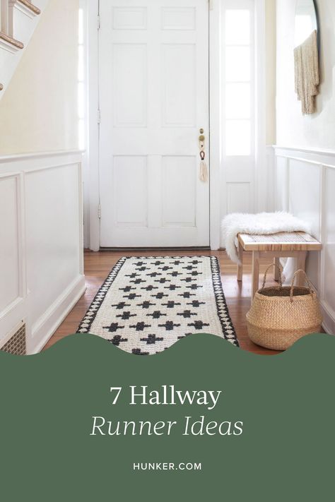 We've assembled some gorgeous hallway runner ideas we're pretty sure you'll love. Get ready for a mix of natural fibers, geometric patterns, and more. #hunkerhome #hallwayrunner #entrywayrunner #entrywayrug Rugs For Hallway, Narrow Hallway Runner, Best Hallway Rugs, Long Hallway Runner Rug Entryway, Long Hallway Rug Ideas, Hallway Runners Ideas Hardwood, Rug In Hallway, Hall Runners Hallways, Hall Rugs Runners