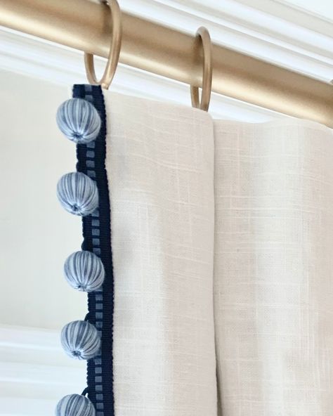 Ready to take your drapery game to the next level? 🙌🏼🪡 Consider detailed trim! Whether it's tassels, fringe, or intricate stitching, these little details pack a big punch.   Which detail is your favorite here? Let me know in the comments! Tassel Trim Curtains, Drapery With Trim, Diy Curtain Trim, Drapes With Trim, Mixing Patterns Living Room, Curtain Trimmings, Curtains Porch, Curtains With Trim, Hampton Decor