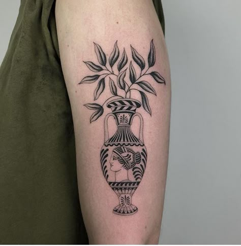 Minimalist Vase Tattoo, Greek Vase Tattoo, Greek Art Tattoo, Vase Tattoos, Vase Tattoo, Greek Tattoo, Greek Vase, Greek Tattoos, E Tattoo