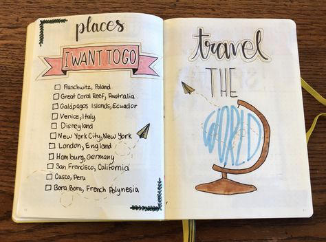 places that i want to go. my bullet journal is going well :) Bujo Places I Want To Go, Places To Go Journal, Travel Journal First Page Ideas, Places To Travel Journal Page, Places To Visit Journal Page, Journal Ideas Places I Want To Go, Journal Places I Want To Go, Places I Want To Go Journal, Our Adventure Book Ideas Pages