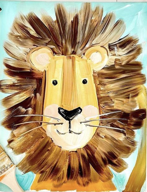 Lion Painting For Kids, Lion King Crafts, Lion Painting Acrylic, Lion Watercolor, Canvas Party, African Art Projects, Pre K Art, Lion And The Mouse, Elementary Art Ideas