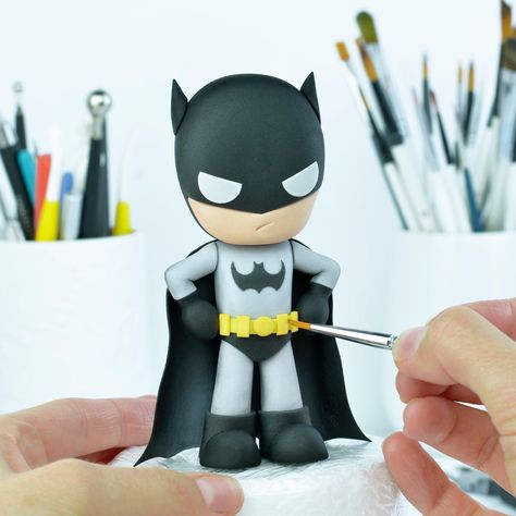 I used the ‘Superhero’ templates to make him :) They are available in my Etsy Shop❤️ / fondant, gum paste, figure, figurine, cake decorating, modelling, sugar art, clay, idea, inspiration Batman Cake Pops, Superhero Template, Batman Cake Topper, Batman Birthday Cakes, Cute Batman, Batman Comic Wallpaper, Baby Batman, Batman Cake, Batman Birthday Party