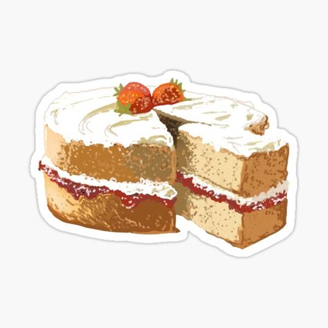 Cute Cake Sticker, Food Stickers Aesthetic, Baking Stickers, Cake Stickers, Cake Sticker, Stickers Food, Food Sticker, Victoria Sponge Cake, Sticker Design Inspiration