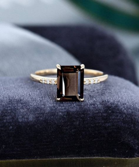 Emerald Cut Smoky Quartz Ring, 14K Gold Smoky Quartz Ring, Silver Smoky Quartz ring, Engagement ring, Solitaire Ring, Gift for her,  --->Ring details: - Theme: Statement & Engagement - Metal Type Sterling Silver, 14K White Gold,14K Rose Gold,14K Yellow Gold - Stone- Smoky (Emerald) - Weight: 1.80 gram approx. (Note:- Weight can be more or less according to the size of the ring) - Ring Size: I offer more than one (Contact us if your ring size is not available in the listing) Makes a Wonderful Gift for your Girlfriend, Wife, Mom or Simply an Excellent Addition to Your Jewelry Collection ---> ❥ STYLE STATEMENT This ring would be perfect to match up with any of your attires. These will surely add more oomph to your outfits. ---> 🎁 GIFT WRAPPING * We can also create gift notes! You can let us Smoky Quartz Wedding Ring, Vintage Ring Setting, Smokey Diamond Engagement Ring, Smoky Topaz Ring, Smokey Quartz Ring Engagement, Quartz Ring Engagement, Smoky Quartz Engagement Ring, Smokey Quartz Ring, Telluride Wedding