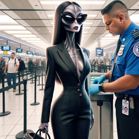 Hot gray alien getting checked out at TSA. Hot Alien, Gray Alien, Quantum Entanglement, Grey Alien, Dark Fantasy Artwork, Alien Girl, Snow Princess, Alien Concept, Scary Art