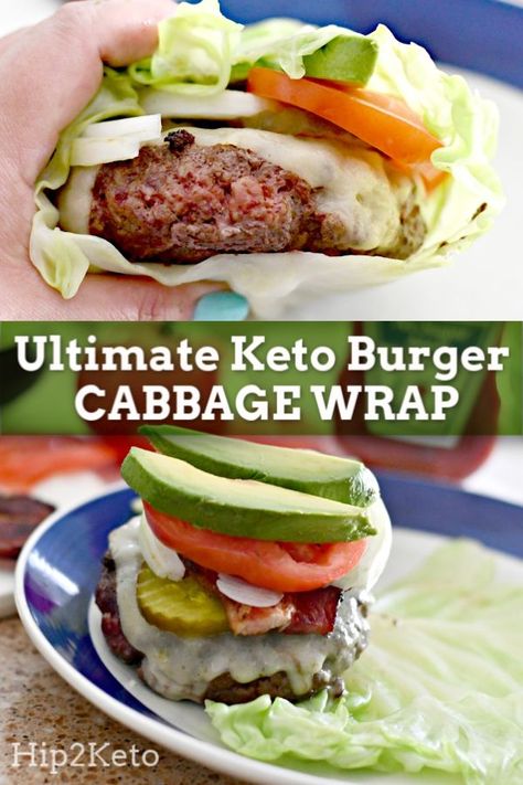 Bye, Lettuce. Build the Ultimate Keto Burger w/ This Cabbage Wrap Hack Keto Entrees, Cabbage Wraps, Cave Girl, Bunless Burger, Beautiful Baking, Hamburgers Grilled, Keto Burger, Keto Eating, Stuffed Jalapenos With Bacon