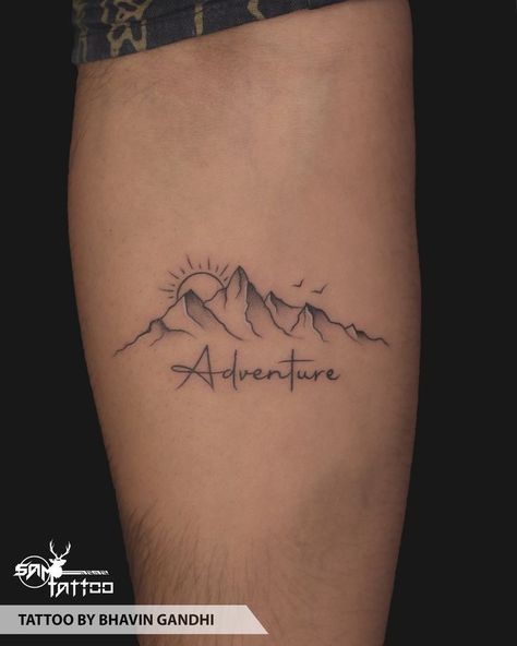 Tattoo Ideas Mountains Simple, Simple Moutain Tattoos For Women, Cool Mountain Tattoos, Basic Mountain Tattoo, Small Colorado Tattoo Ideas, Mountain Name Tattoo, Mountain Neck Tattoo, Mountain Travel Tattoo, Adventure Mountain Tattoo