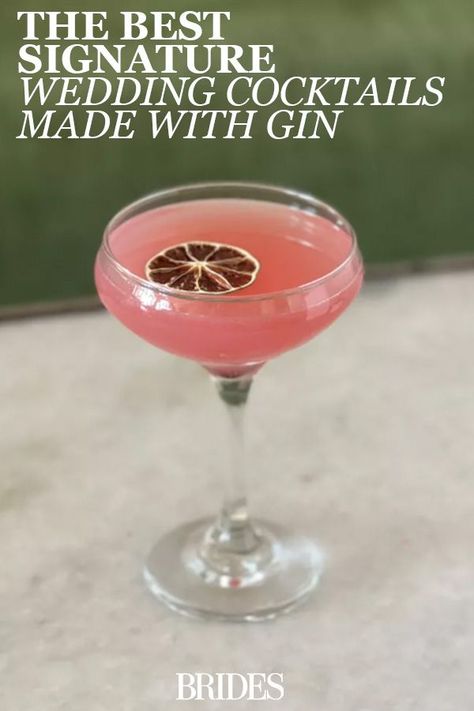 Shaken, stirred, straight up, and on the rocks! Here are the best cocktials made with gin for you perfect summer wedding beverage offerings. Signature Gin Cocktails, Bridal Drinks Signature Cocktail, Gin Wedding Cocktail, Fun Gin Cocktails, Gin Signature Cocktail Wedding, Summer Wedding Cocktails, Gin Drinks Recipes, Wedding Cocktails Recipes, Signature Cocktail Drinks