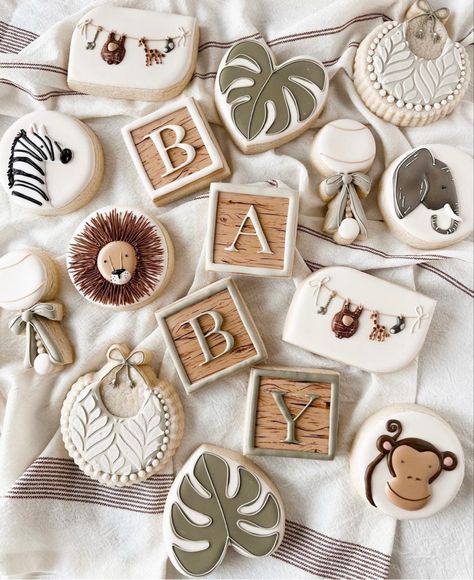 Safari Baby Cookies, Safari Shower Ideas, Zebra Cookies, Wild Baby Shower, Safari Baby Shower Boy, Baby Boy Cookies, Safari Cookies, Elephant Cookies, Animal Baby Shower Theme