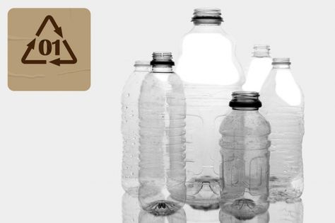 polyethylene-terephthalate-Thanks to its properties that help the clear, tough resin block gas and moisture, PET is used in soda, juice, and sports drink bottles. Mouthwash containers, peanut bar jars, and microwavable food trays are often made from this resin too. It’s recycled into fleece jackets, tote bags, and comforter filling. Soda Juice, Peanut Bar, Sports Drink Bottle, Resin Block, Recycle Symbol, Fleece Jackets, Polyethylene Terephthalate, Sports Drink, Food Trays