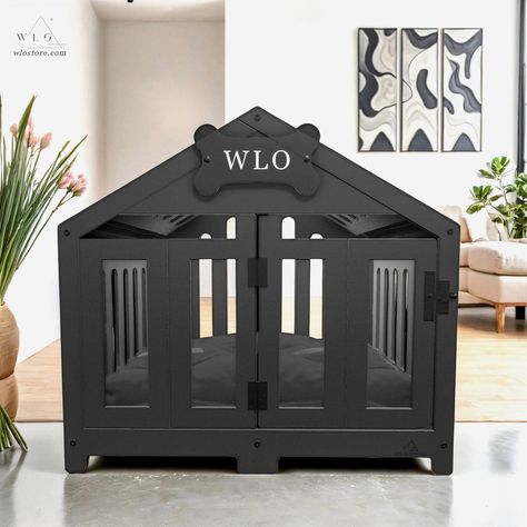 Dog Crate – WLO Store Homemade Dog Crate, Aesthetic Dog Crate, Doggie Room Ideas, Asian Apartment, Modern Dog Crate, Dog Crate Ideas, Dogs Room, Pet Crates, Cozy Environment