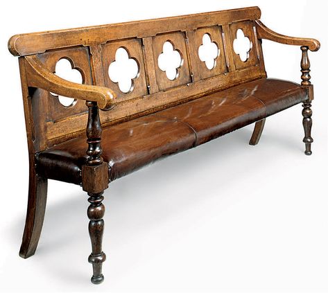 OF GOTHIC STYLE, LATE 19TH CENTURY Victorian Benches, Fancy Furniture, Victorian Age, Hall Bench, Medieval Furniture, Bench With Back, Church Pew, Gothic Revival, Gothic Design