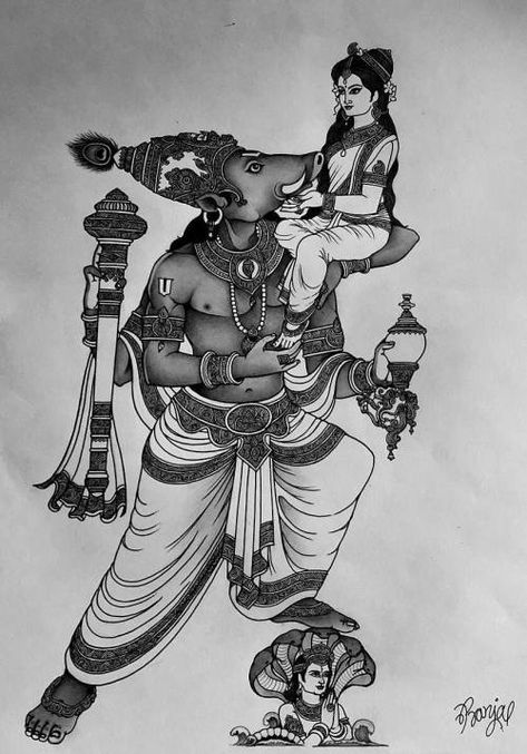 Varaha Swamy, Lord Varaha, Concrete Blonde, Ancient Drawings, Lord Ganesha Paintings, Divine Grace, Lord Vishnu Wallpapers, Hinduism Art, Vedic Art