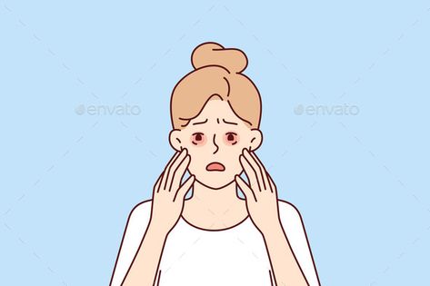 Sad Woman with Dry Reddened Eyes Due to Irritation Dry Eyes Drawing, Eye Illustration, Touching Herself, Lack Of Sleep, Dry Eyes, Allergic Reaction, Aesthetic Iphone, Modern Graphic Design, Clean Modern