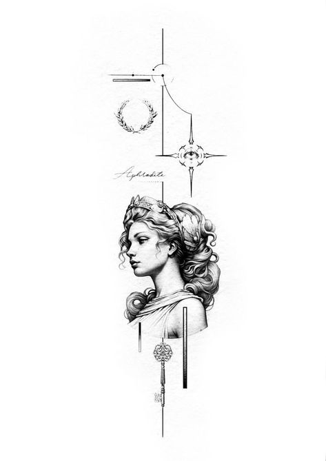 Greek Goddess Tattoo, Artemis Tattoo, Aphrodite Tattoo, Athena Tattoo, First Tattoo Ideas, Geometric Line Tattoo, Ancient Art Tattoo, Bestie Tattoo, Armband Tattoos