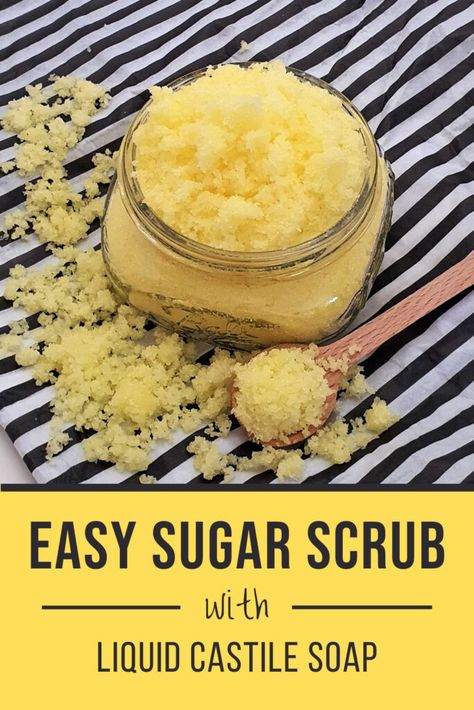 You will love this easy DIY Castile Soap Sugar Scrub Recipe! It cleanses and exfoliates without any greasiness. And you can modify your homemade sugar scrub in so many different ways. P.S. if you use Dr Bronners scented soap, you can skip essential oils and save money. Diy Hand Scrub, Liquid Hand Soap Recipe, Hand Scrub Diy, Castile Soap Recipes, Body Scrub Homemade Recipes, Salt Scrub Diy, Homemade Scrubs, Easy Sugar Scrub, Salt Scrub Recipe