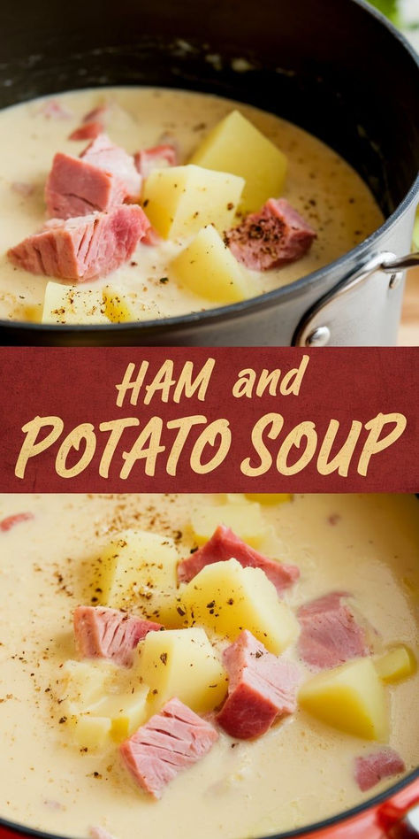 This creamy Ham and Potato Soup is loaded with flavor and easy to make! A comforting, hearty soup that’s ideal for using up leftover ham. Small Batch Ham And Potato Soup, One Pot Ham And Potato Soup, Ham Potato And Green Bean Soup, Ham N Potato Soup, Leftover Hambone Soup, Ham Potatoes Soup, Easy Potato And Ham Soup, Soups To Make With A Ham Bone, Ham Based Soups