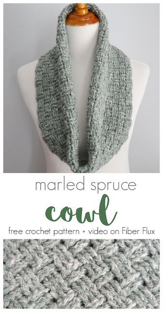 Marled Spruce Cowl, Free Crochet Pattern + Video on Fiber Flux Free Crochet Shawl Patterns, Crochet Shawl Patterns, Crochet Shawl Tutorial, Basket Weave Stitch, Shawl Tutorial, Wearable Crochet, Crochet Scarf Easy, Crochet Cowl Free Pattern, Awesome Crochet