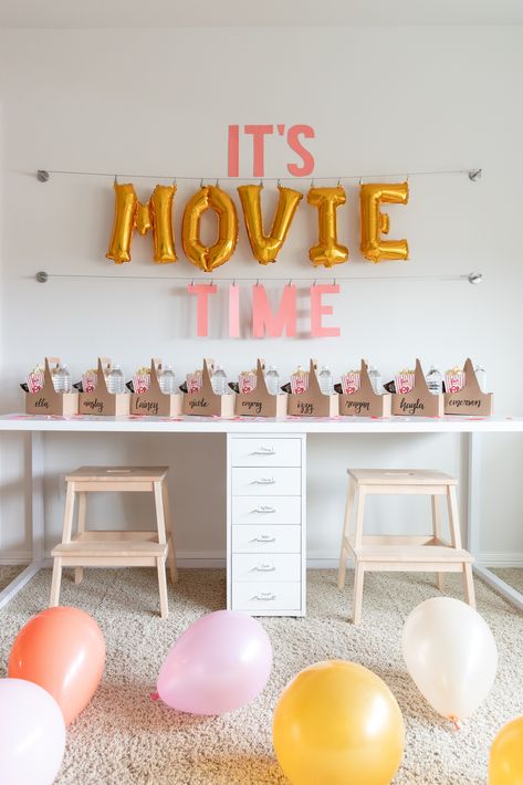 movie party decor, movie themed birthday party You could say I am just a little bit late in sharing Izzy’s birthday party. She turned ten in February, yikes! But, better late than never. This year Izzy requested a movie themed birthday party at home with her friends. Simple enough, right?! Not simple is finding a movie that is age appropriate for a group of nine and ten year olds that they haven’t all already seen. Then it hit me, The Princess Bride! Movie Themed Birthday Party, Movie Night Birthday, Lila Party, Night Birthday Party, Movie Night Birthday Party, Movie Birthday Party, Birthday Party At Home, Sleepover Birthday Parties, Movie Night Party