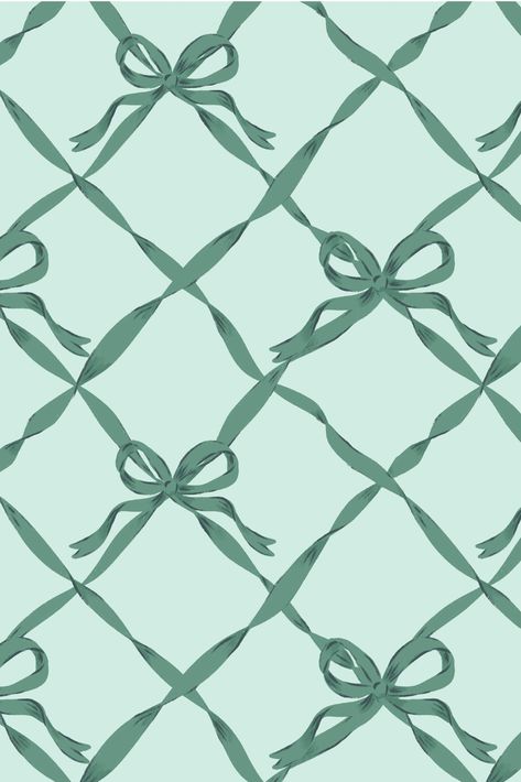 This simple and chic Christmas pattern features green bows in a trellis shape and is available for licensing from Krissy Mast Ribbon Bow Illustration, Ribbon Pattern Design, Bach Invitation, Christmas Prints And Patterns, Pink And Green Pattern, Pillow Illustration, Ribbon Illustration, Bow Illustration, Bows Pattern