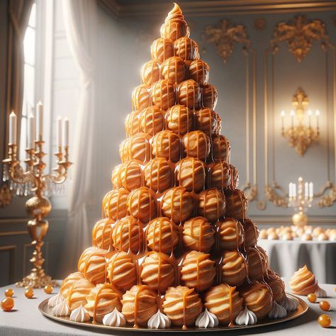 Cooking up Joy - Made with love: Majestic Croquembouche Tower Croquembouche Christmas, Croquembouche Tower, Wedding Croquembouche, Cream Puff Tower, Profiterole Tower, Eclair Puffs, Christmas Tower, Christmas Pastries, French Patisserie