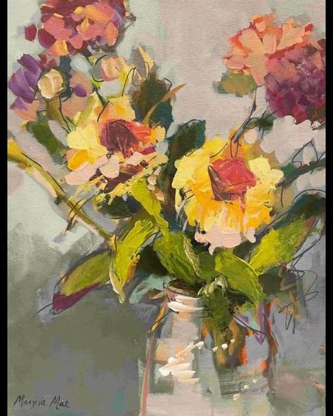 Marjorie Mae Paintings, Painterly Florals, Artists Studio, Element Of Surprise, May 4th, Colorful Paintings Acrylic, Watercolor Flower Art, School Of Art, Studio Tour