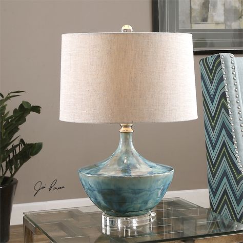 Uttermost Chasida Blue Ceramic Lamp Blue Ceramic Lamp, Uttermost Lamps, Ceramic Lamps, Table Lamps Living Room, Ceramic Glaze, Mirrors Wall, Modern Transitional, Ceramic Jars, Ceramic Base