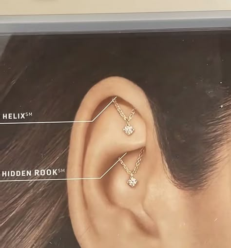 High Flat Piercing, Tash Helix Piercing, Daith Piercing Aesthetic, Cartlidge Piercing Ideas, Hanging Helix Piercing, Inside Ear Piercing, Floating Helix Piercing, Hidden Helix Piercing, Cartlidge Earrings