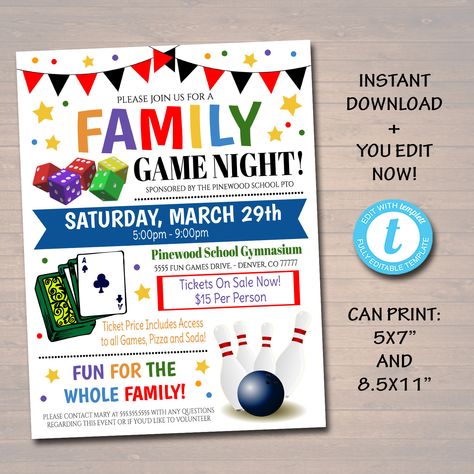 Game Night Flyer, Pta Organization, Pto Flyers, Game Night Party, Charity Work Ideas, Pta Fundraising, Fun Fundraisers, Fundraiser Event, Fundraising Tips