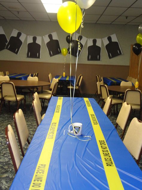 Police Retirement party decorations                                                                                                                                                     More Policeman Party, Officer Party, Police Theme Party, Police Officer Birthday, Police Retirement Party, Train Theme Birthday Party, Police Birthday Party, 4de Verjaardag, Thomas The Train Birthday Party