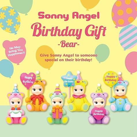 Make every birthday more special by celebrating with Sonny Angel. In this new series, Sonny Angel is wearing a much-loved plush bear costume! He will help to celebrate your birthday or your friend’s special day with balloons, cakes and presents. Sonny Angel is sitting like a plush bear sweetly presenting gifts. He wants to convey the sentiment, "Congratulations". His warm smile and tender pose let you know that Sonny Angel is gently watching over your feelings. Sonny Angel Birthday, Angel Birthday, Happy Birthday Bear, Angel Lovers, Birthday Bear, Sonny Angels, Round Balloons, Bear Costume, Special Birthday Gifts