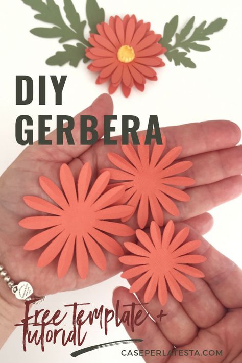 DIY gerbera daisy: free template + tutorial Gerbera Paper Flower Template, Crafts To Make With Paper, Daisy Template, Beautiful Paper Crafts, Homemade Paper, Paper Daisy, Paper Pumpkins, Paper Decor, Gerber Daisies