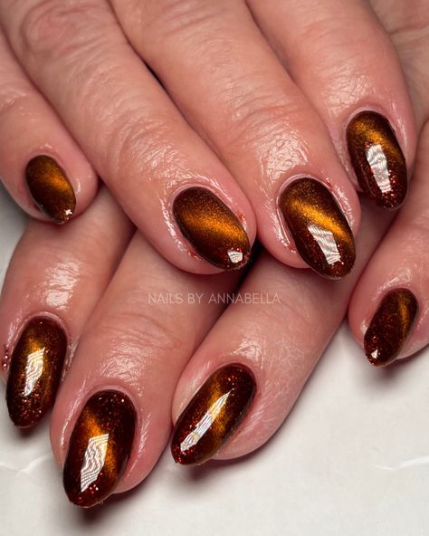 November Cat Eye Nails, Short Almond Acrylic Nails Cat Eye, Orange Magnetic Nails, Orange Velvet Nails, Copper Cat Eye Nails, Amber Cat Eye Nails, Dark Brown Cat Eye Nails, Autumn Cat Eye Nails, Cat Eye Nails Fall