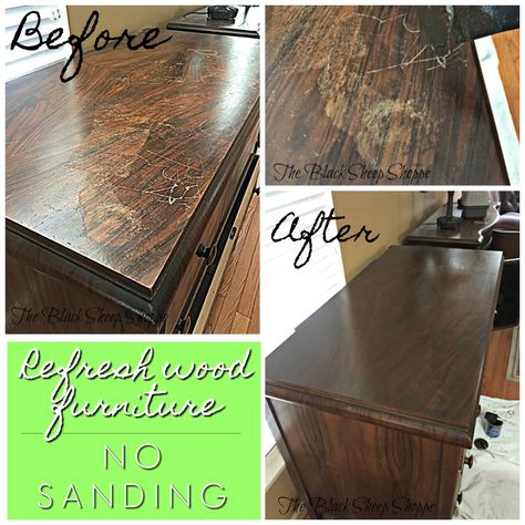 It's easy to refresh wood furniture without sanding or stripping. Refurbish Wood Furniture, Restaining Wood Furniture, Wood Furniture Cleaner, Restore Wood Furniture, Cleaning Wood Furniture, Refurbished Furniture Diy, Handmade Wood Furniture, Restore Wood, Modern Wood Furniture