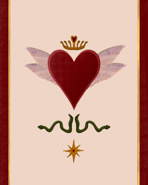 Happy Friday from “The Queen of Hearts ♥️ “ #queen #queenofhearts #folkart #serpent #snake #snaketattoo #sacredheart #heartart #heartposter #selflove Queen Of Hearts Graphic Design, Queen Of Hearts Embroidery, Queen Of Hearts Design, Song Concepts, 3 Of Hearts, Queen Of Hearts Tattoo, Serpent Snake, The Queen Of Hearts, Heart Poster