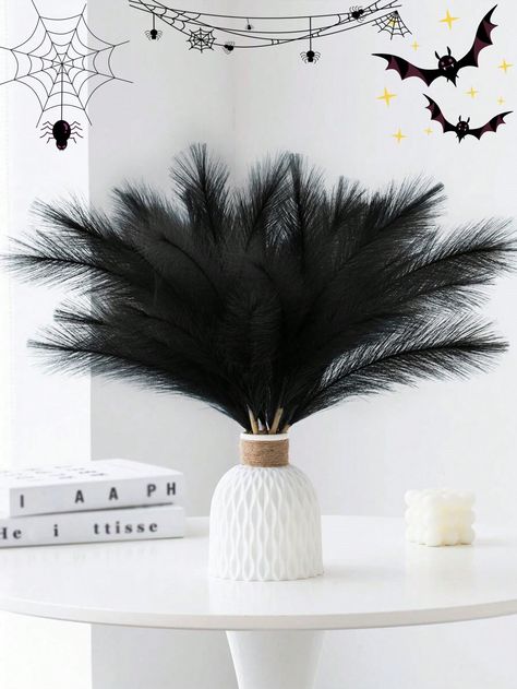 10PCS -Artificial Reed Grass Boho Halloween Decor Faux Pampas Grass Large Tall Fluffy Artificial Fake Flower Bulrush Reed Grass For Vase Filler Farmhouse Home Kitchen Bohemian Decoration, Room, Wedding Party Decor (Black) Fall AutumnI discovered amazing products on SHEIN.com, come check them out! Boho Halloween Decor, Halloween Fiesta, Faux Pampas, Kitchen Bohemian, Bohemian Decoration, Boho Halloween, Wedding Party Decor, Festival Decor, Fake Flower