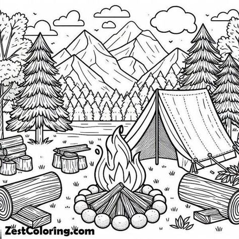 Coloring Pages for Adults Camping Week, Preschool Camping, Camping Pictures, Coloring Canvas, Camping Coloring Pages, Farm Animal Coloring Pages, Detailed Coloring Pages, Adult Colouring Pages, Free Adult Coloring Pages