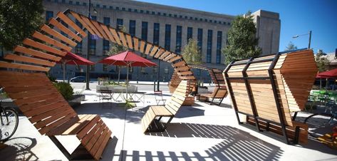 Looped In at The Porch, Photos by Neal Santos Public Space Design, Public Seating, Urban Park, Urban Furniture, Street Furniture, Parking Design, Urban Spaces, Theme Design, Urban Landscape