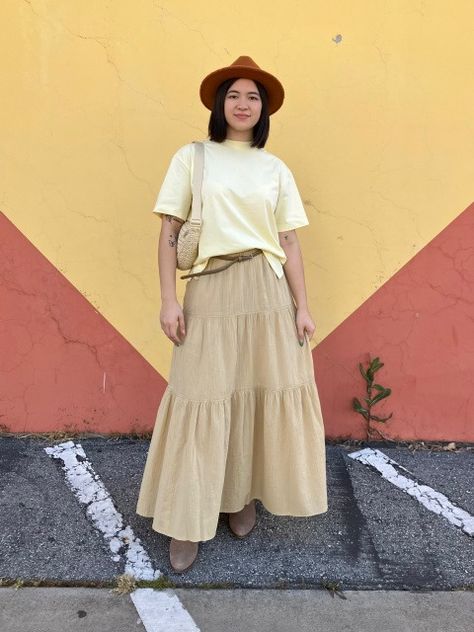 Official Styling | UNIQLO US Uniqlo Skirt, Crinkle Cotton, Tiered Skirt, Skirt Outfits, Uniqlo, Cotton T Shirt, Skirt, Outfit Inspo, T Shirt