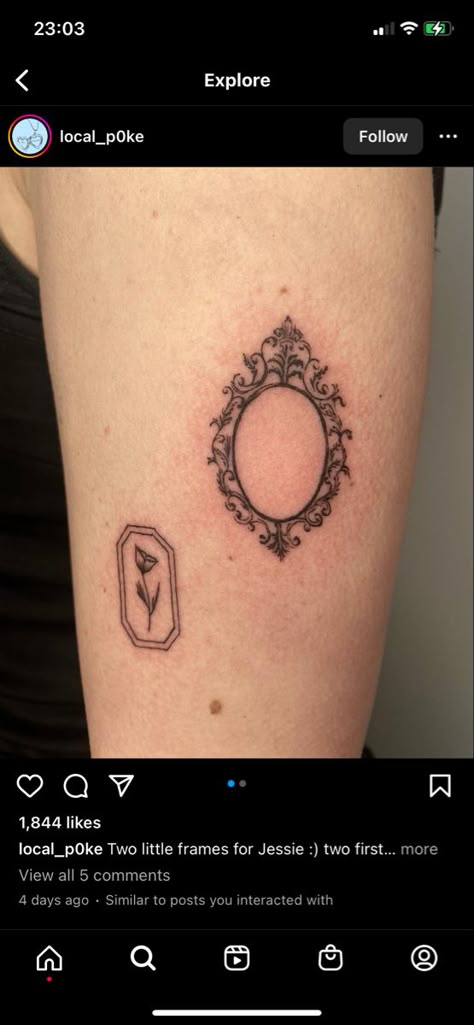 Mirror Tattoo Simple, Mirror Frame Tattoo, Oval Frame Tattoo, Handheld Mirror Tattoo, Antique Mirror Tattoo, Mirror Tattoo Vintage, Antique Frame Tattoo, Hand Mirror Tattoo, Frame Tattoo Design