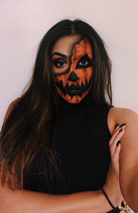 Jack O Lantern Faces Makeup, Halloween Makeup Looks Pumpkin, Halloween Makeup Pumpkin, Halloween Maquillaje, Holloween Makeup, Makeup Scary, Cute Halloween Makeup, Halloween Costumes Diy, Halloween Makeup Pretty