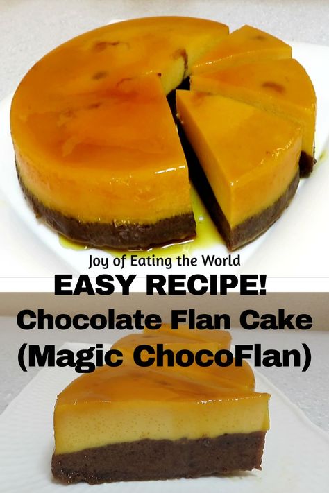 Chocolate Flan Cake (ChocoFlan/Bolo Pudim)- Cake and flan in every bite, drizzled with caramel sauce! Easy yet impressive dessert recipe! As the name implies, Chocolate Flan Cake (ChocoFlan) is a two-in-one dessert. It combines two classic desserts in one, half flan (pudding or pudim) and half chocolate cake with a caramel topping, an absolutely delicious dessert you’ll surely falling love with. Easy Choco Flan Recipe, Chocolate Flan Cake Easy, Cocoa Flan Cake, Impossible Cake Chocolate Flan, Flan Chocolate Cake, Chocolate Flan Cake Recipe, Choco Flan Cake Recipes, Choco Flan Recipe Easy, Chocoflan With Box Cake