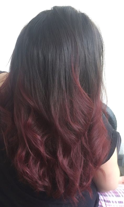 Ruby Rhapsody: Romantic Hairstyle Ideas for Ruby Red Hues Dark Brown Dip Dyed Hair, Burgundy Hair Tips, Dip Dye Red Hair, Dyed Ends Of Hair Brunettes, Hair For Brown Skin, Dye For Brown Hair, Burgundy Hair Colour, Red Dip Dye Hair, Burgundy Ombre Hair