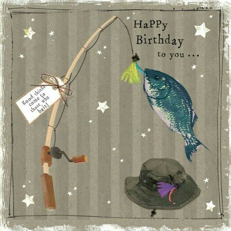 Happy Birthday Fisherman, Happy Birthday Fishing, Birthday Champagne, Birthday Fishing, Happy Birthday Illustration, Happy Birthday Man, Funny Happy Birthday Wishes, Happy Birthdays, Happy Birthday Greetings Friends