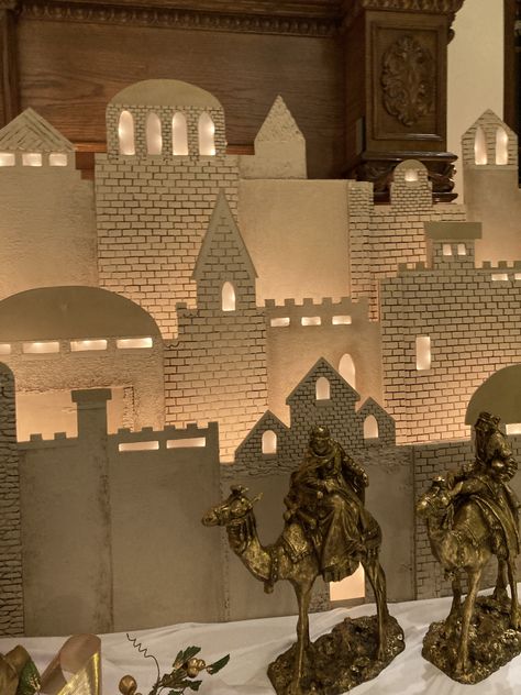 Bethlehem Nativity Scene, Bethlehem Decor, Cardboard Bethlehem Scene, City Of Bethlehem Silhouette, Bethlehem Play Set, Nativity Play Set Design, Nativity Props, Christmas In Egypt, Nativity Scene Play Backdrop