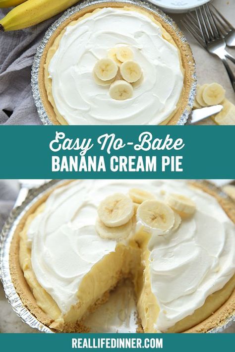 Banana Cream Pie Recipe With Pudding, No Bake Banana Cream Pie, Banana Pie Recipe, Banana Creme Pie, Homemade Banana Cream Pie, Easy Cream Pie, Easy Banana Cream Pie, Banana Pudding Pies, Banana Cream Pie Recipe