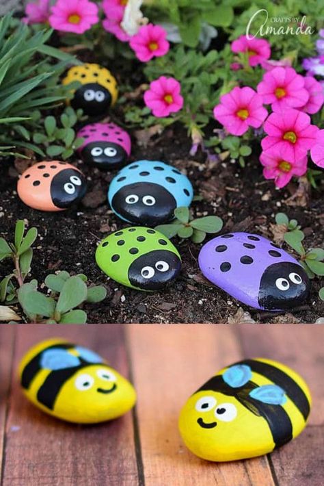 Painted Rock Ideas, Garden Decor Crafts, Rainbow Diy, Nature Craft, Family Diy, Creative Arts And Crafts, Food Diy, Rock Ideas, Outdoor School