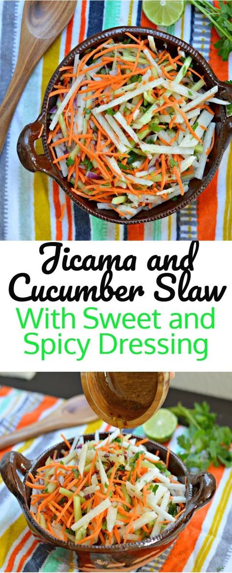 Cucumber Slaw Recipes, Cucumber Jicama Salad, Jicama Recipes Mexican, Jimica Ideas, Recipes With Jicama, Jicama And Cucumber Salad, Mexican Cucumber Salad, Joanna Gaines Jicama Salad, Jimica Salad Recipes