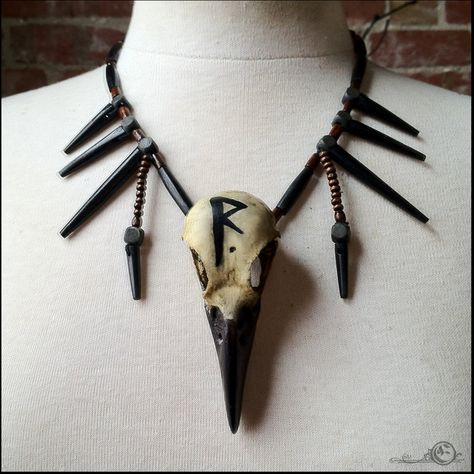 Reise (Journey) Crow Skull Necklace by Elorhan Futhark Runes Alphabet, Runes Aesthetic, Runes Alphabet, Rune Alphabet, Cats Claw, Crow Necklace, Pagan Necklace, Rune Symbols, Crow Skull