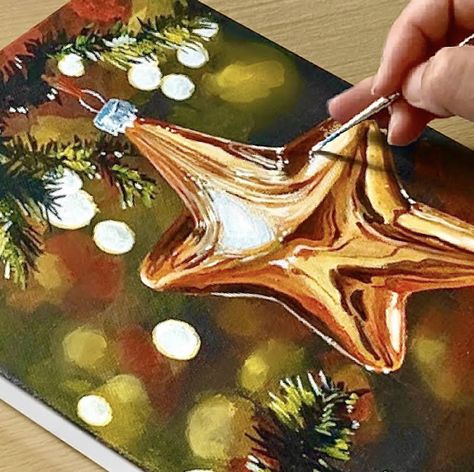 Christmas Art Abstract, Christmas Paintings On Long Canvas, Christmas Art Painting Acrylic Tutorial, Christmas Painting Videos, Christmas Painting Tutorial Step By Step, Xmas Paintings On Canvas, How To Paint Christmas Ornaments, Christmas Acrylic Painting Easy, Christmas Painting Acrylic